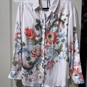 Anthropologie Ivory Floral Blouse with Blush Details
